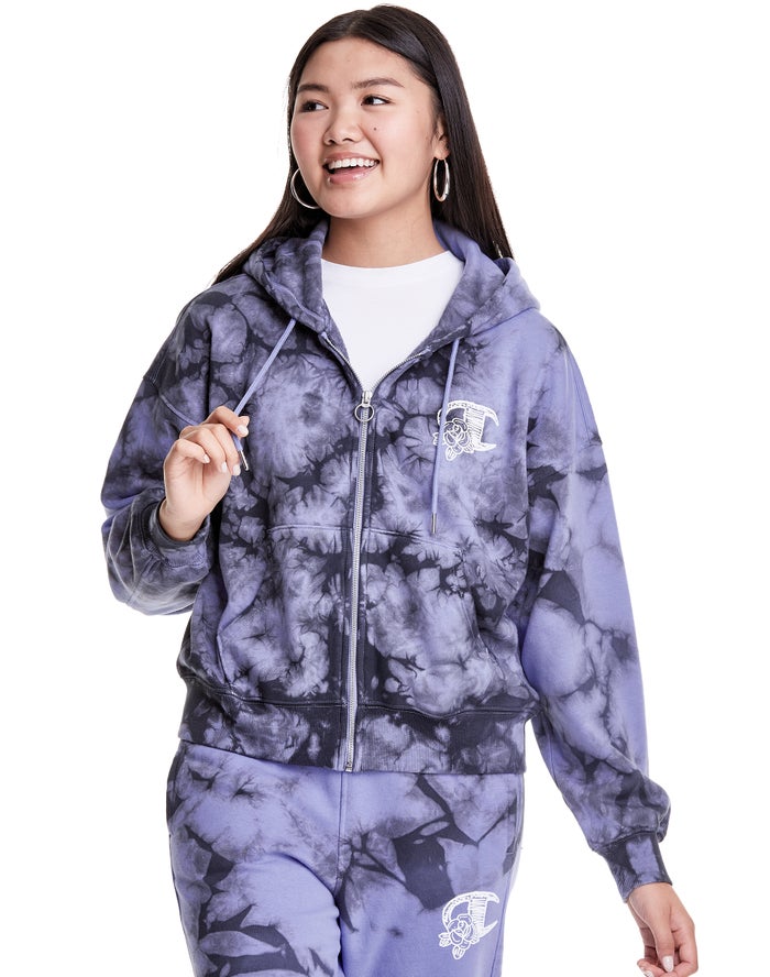 Sudadera Con Capucha Champion Mujer - Galaxy Dye Full Zip Boxy C Flower Logo ( Moradas ) 0245791-AK